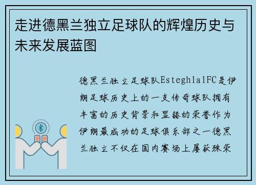 走进德黑兰独立足球队的辉煌历史与未来发展蓝图